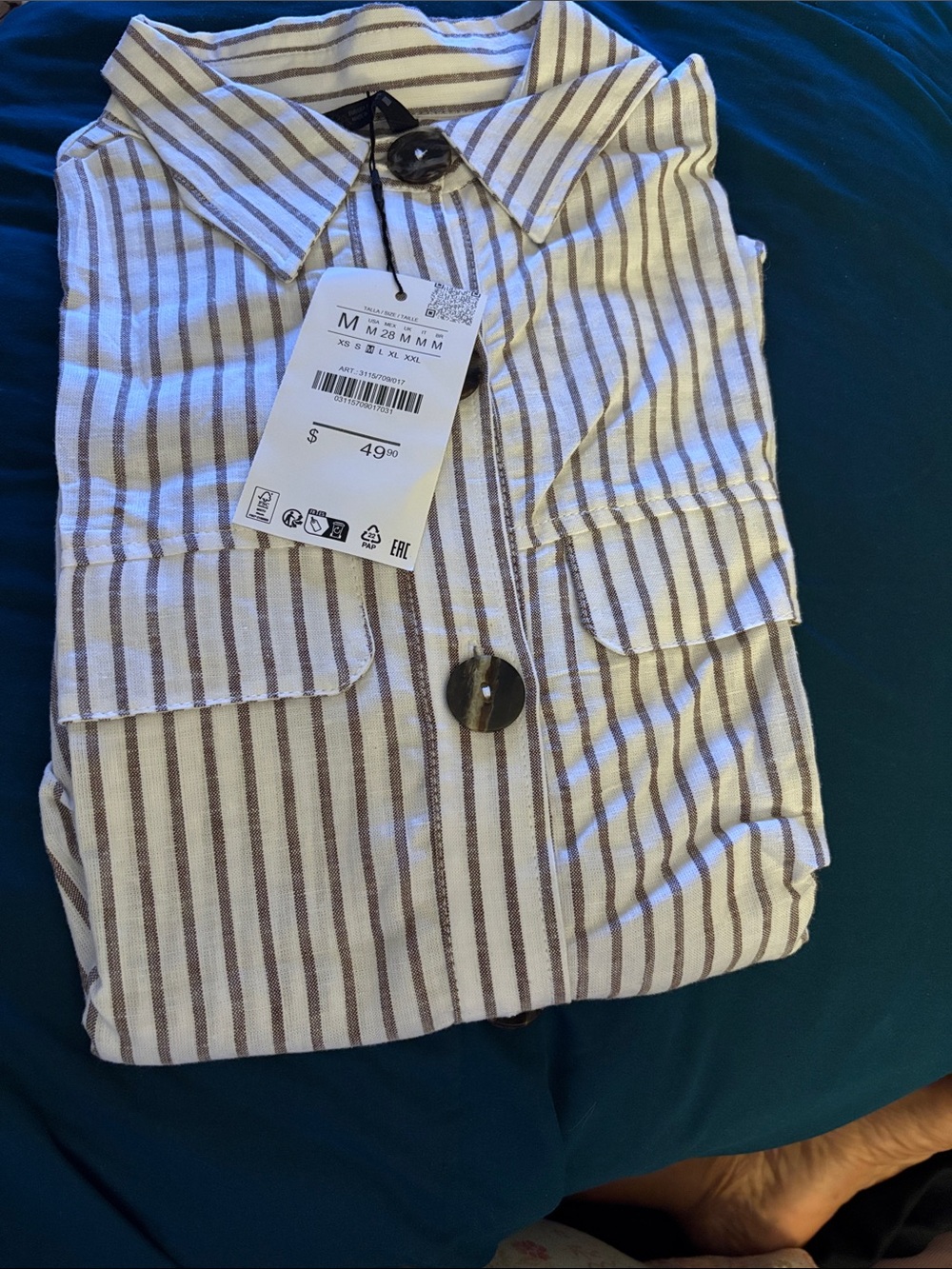 Striped Button-Up women’s Shirt - Cream & Brown